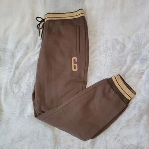 GUESS Los Angeles Mens Large Brown Tan Fleece Jogger Drawstring Waist Monogram G
